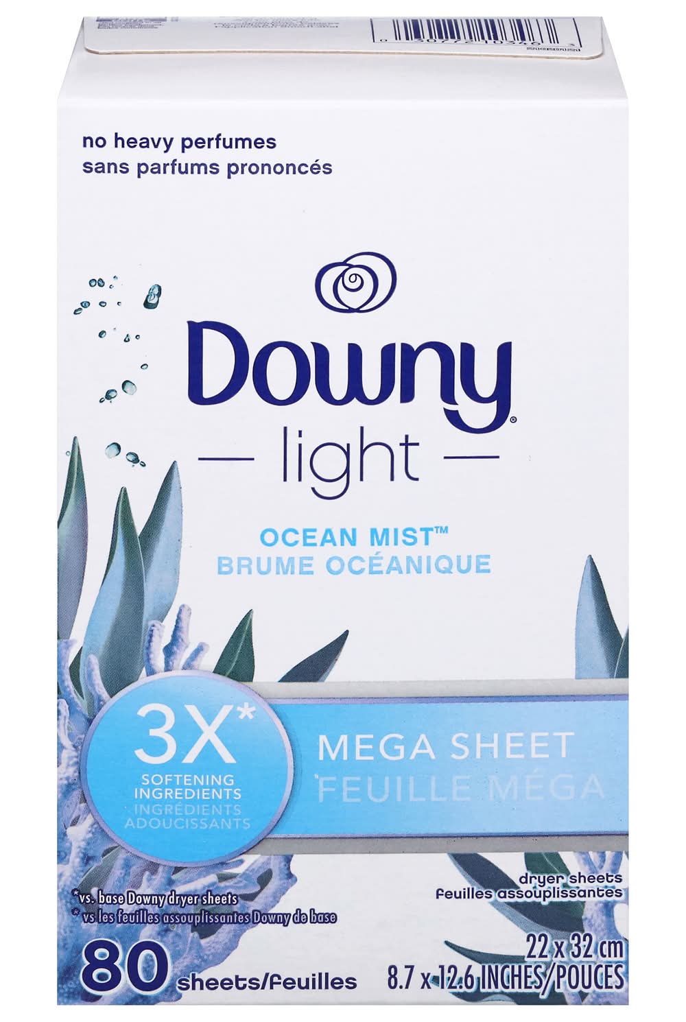 Downy Light Mega Dryer Sheets, Ocean Mist (80 ct)