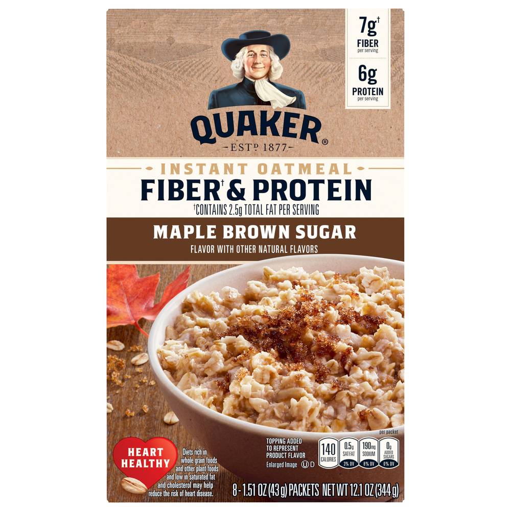 Quaker Fiber & Protein Instant Oatmeal, Maple Brown Sugar (1.51 oz, 8 ct)