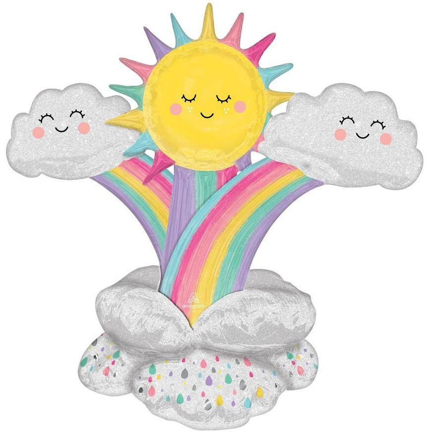 Uninflated Stackerzae Sun, Clouds Rainbows Foil Balloon, 45in