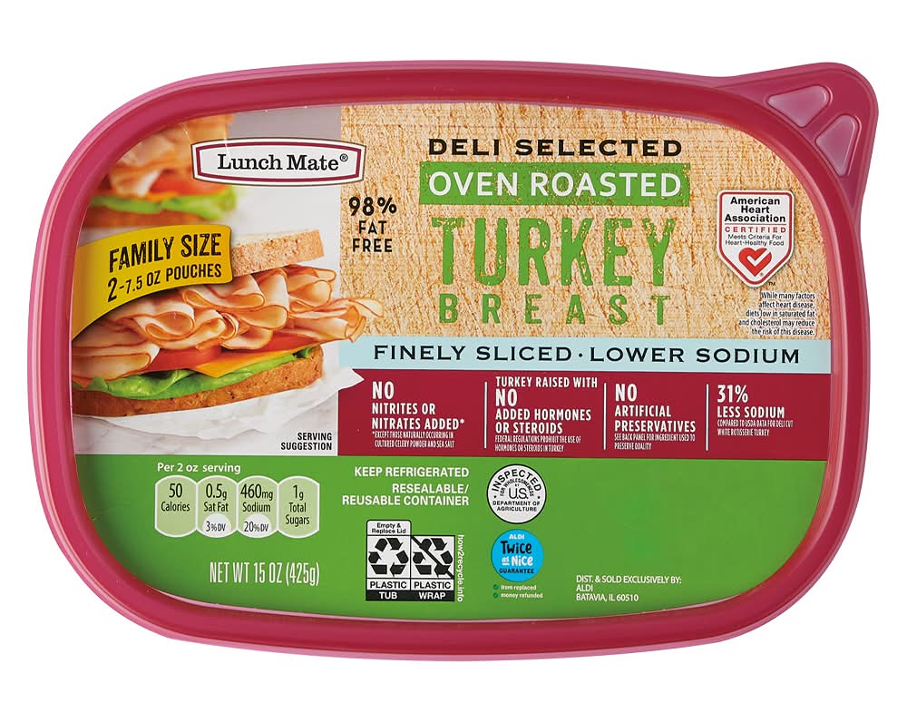 Lunch Mate Family Size Lower Sodium Oven Roasted Turkey in Lunch Meat Tub