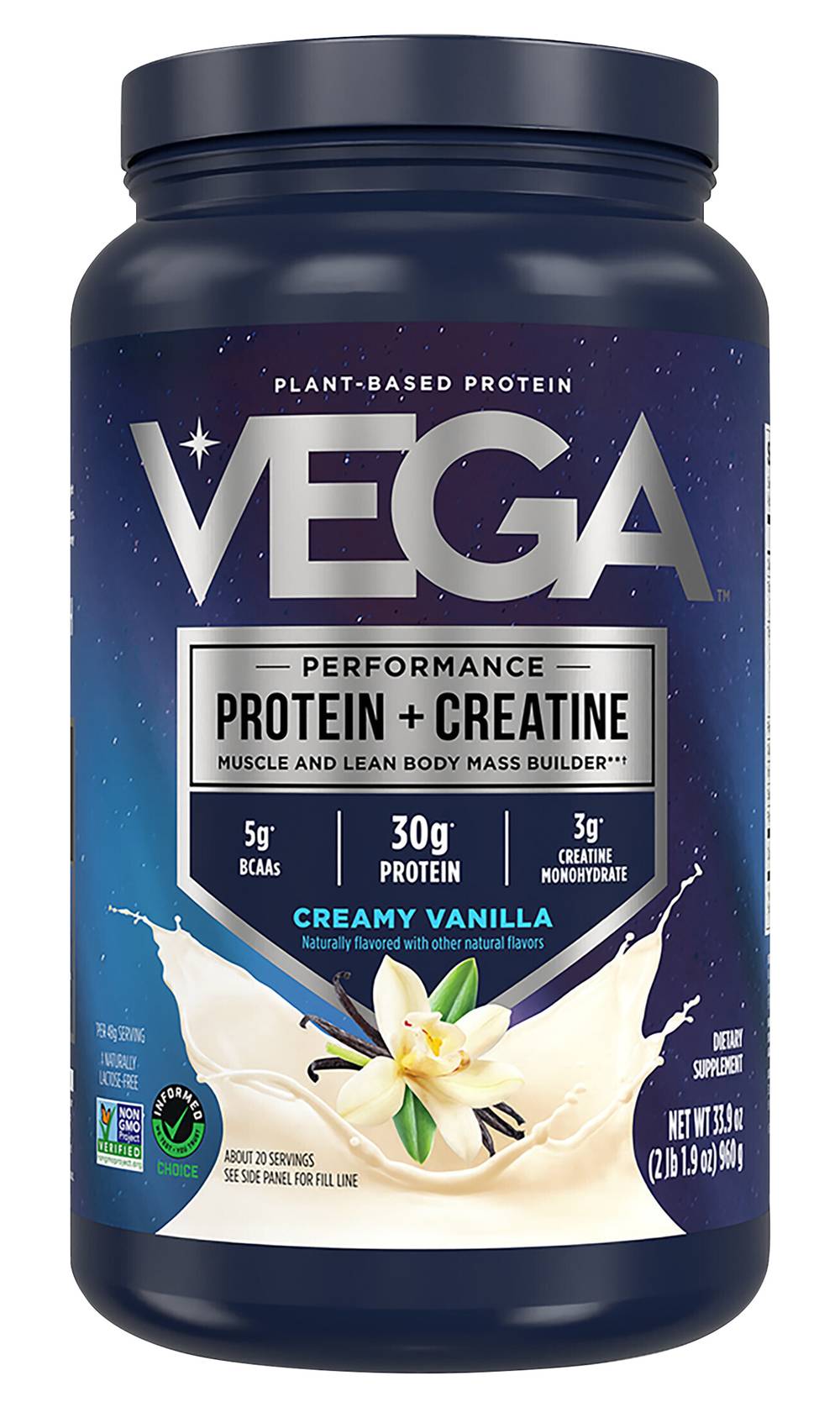 Vega Performance Plant Based Protein Creatine, Creamy Vanilla (33.9 oz)
