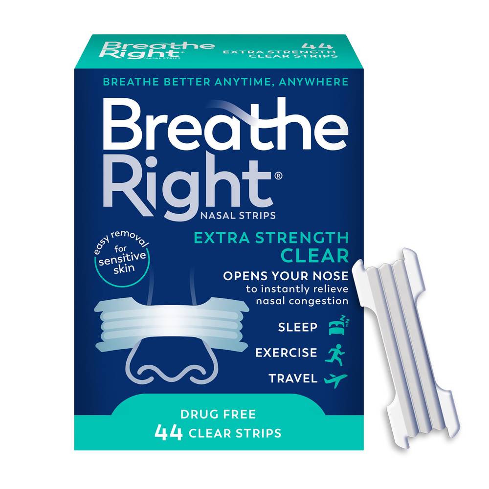 Breathe Right Extra Strength Nasal Strips, Clear, 44 Ct