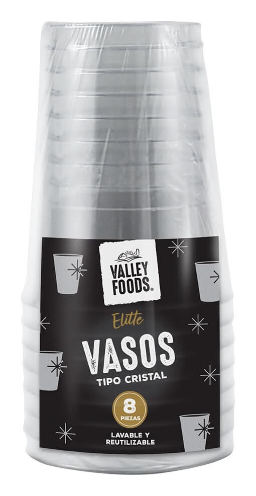 Valley Foods · Vasos tipo cristal desechables (8 un)
