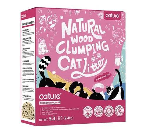 CATURE WOOD CLUMPING CAT LITTER-ODOR CONTROLPLUS 5,3 LBS /2.4 KG 100% NATURAL WOOD+ACTIVITED CARBON+PLANT FIBER 01142