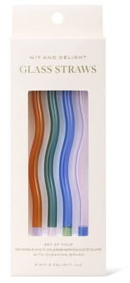 Wit & Delight Everyday Gifting Reusable Glass Straws With Cleaning Brush (4 ct)