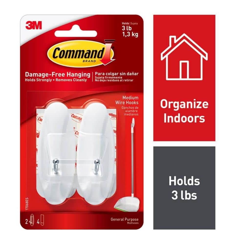 Command 3Lb. Medium White Wire Hooks (2 Hooks, 4 Strips)