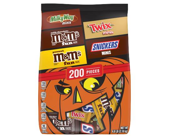 Mars Variety Bag M&M's Milk Chocolate Peanut Snickers Twix and Milky Way Minis Milk Chocolate Bars Pumpkin Mixed Candy (4.8 lbs, 200 ct)