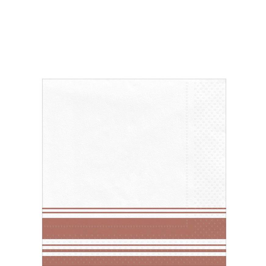 Rose Gold Striped Border Premium Paper Beverage Napkins, 5in, 40ct