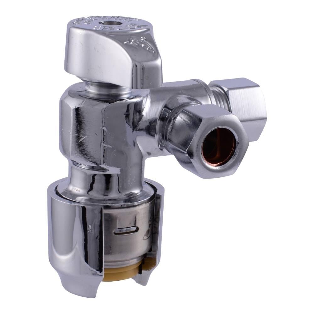 SharkBite 1/2-in Push-to-connect x 3/8-in Compression Brass Quarter Turn Stop Angle Valve | UR25558ZC