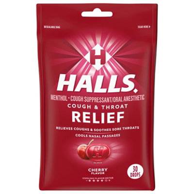 Halls Cough Suppressant Drops Triple Soothing Action Cherry - 30 Count