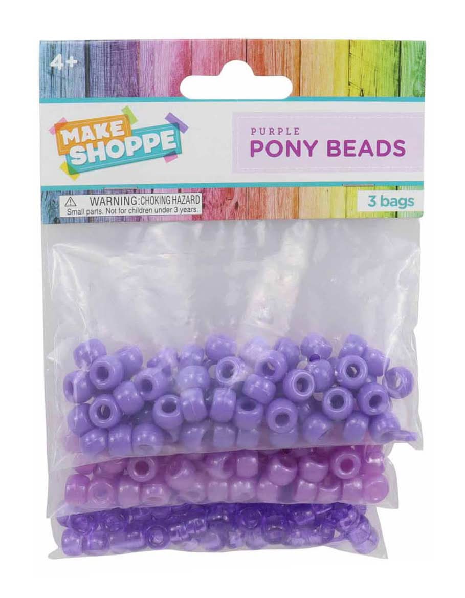 Make Shoppe Pony Beads - Purple 3 Ct
