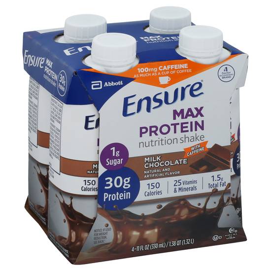 Ensure Max Protein Milk Chocolate Nutrition Shake With Caffeine (4 ct, 330 ml)