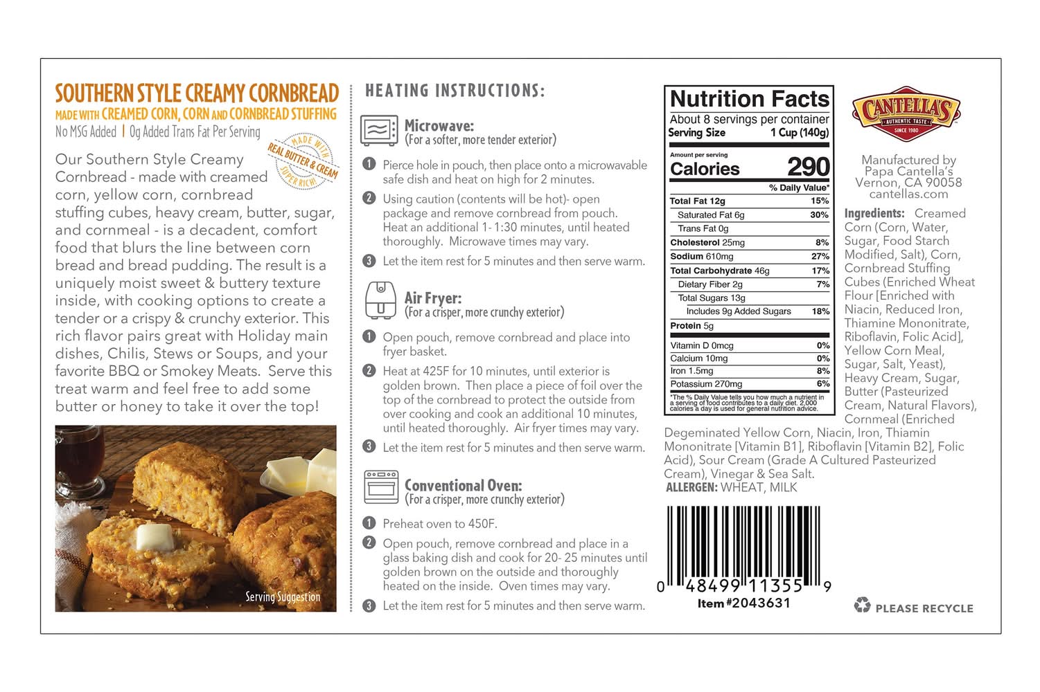 Cantella's Southern Style Creamy Cornbread Delivery Near Me | Order ...