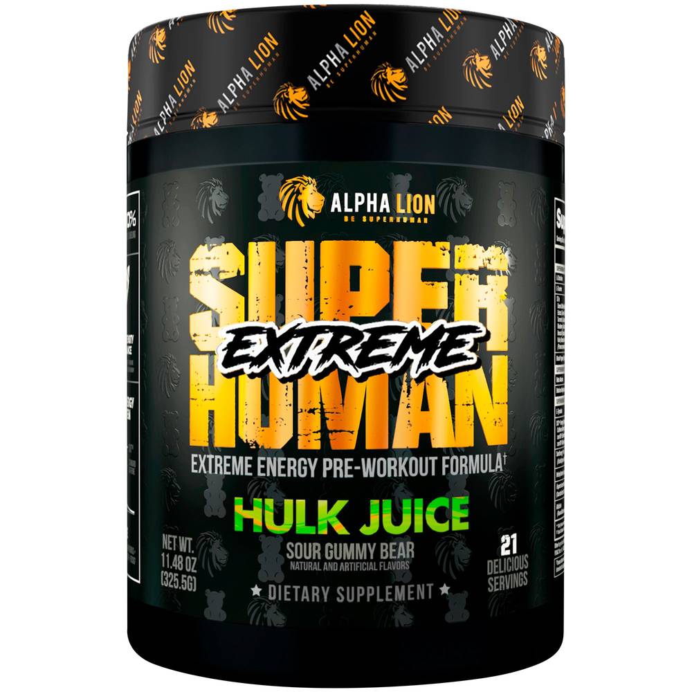 Alpha Lion Superhuman Extreme Pre-Workout Intense Hulk Juice, Sour Gummy Bear (11.48 oz)