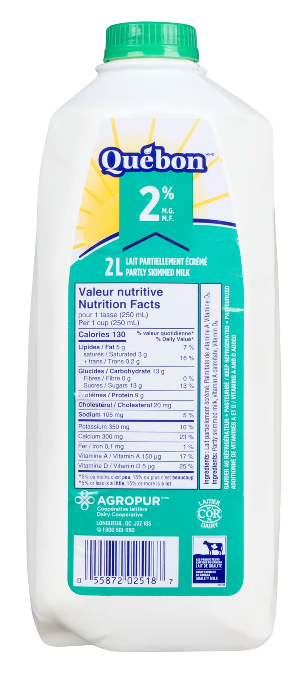 Québon lait partiellement écrémé 2% m.g. - partly skimmed milk 2% m.f. (2 l)