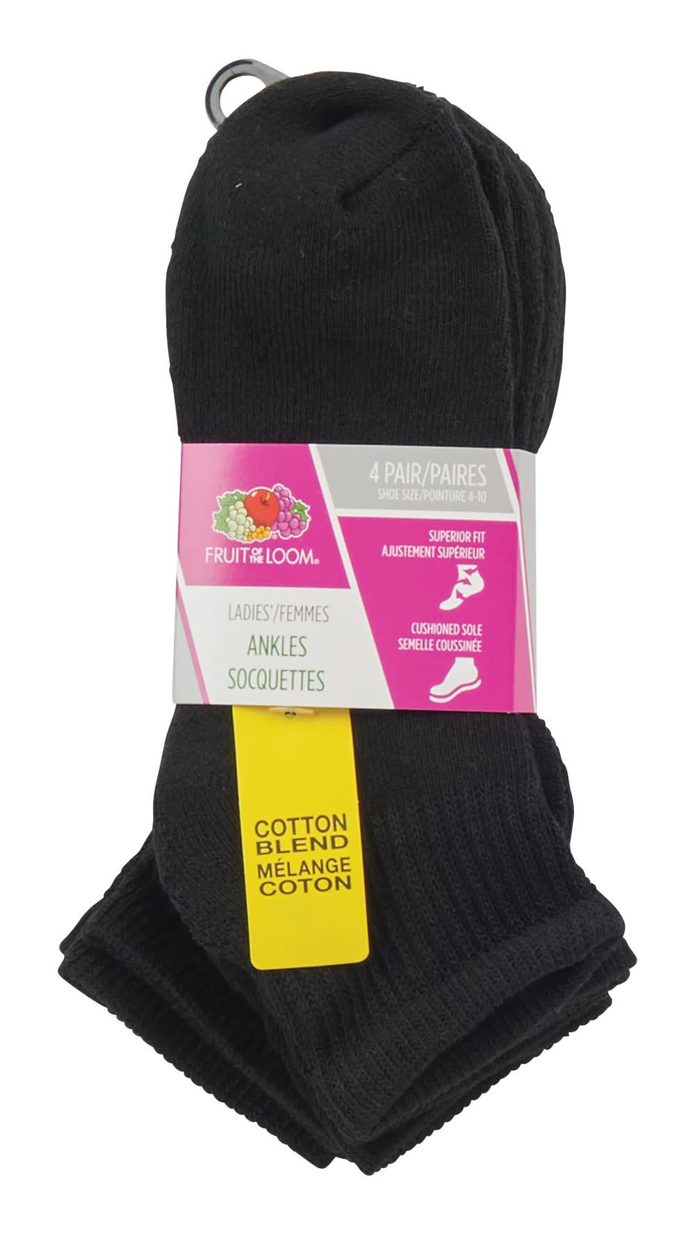 Fruit of the Loom Women's Ankle Socks, Size 4-10, Black (4 ct)