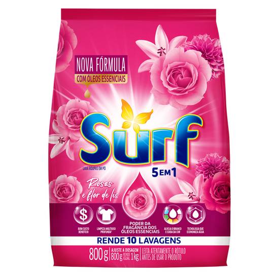 Surf sabão em pó 5 em 1 com fragrância de rosas & flor de lis