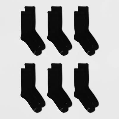 Fruit of the Loom Cushioned Crew Socks, Black (6 ct)