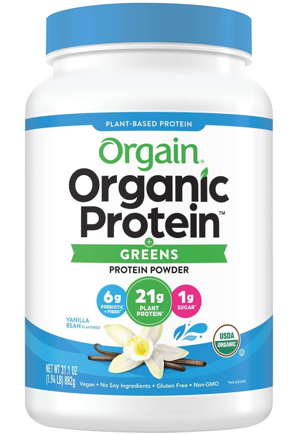 Orgain Organic Vegan Protein Powder + Greens, Vanilla-Bean (1.94 lbs)