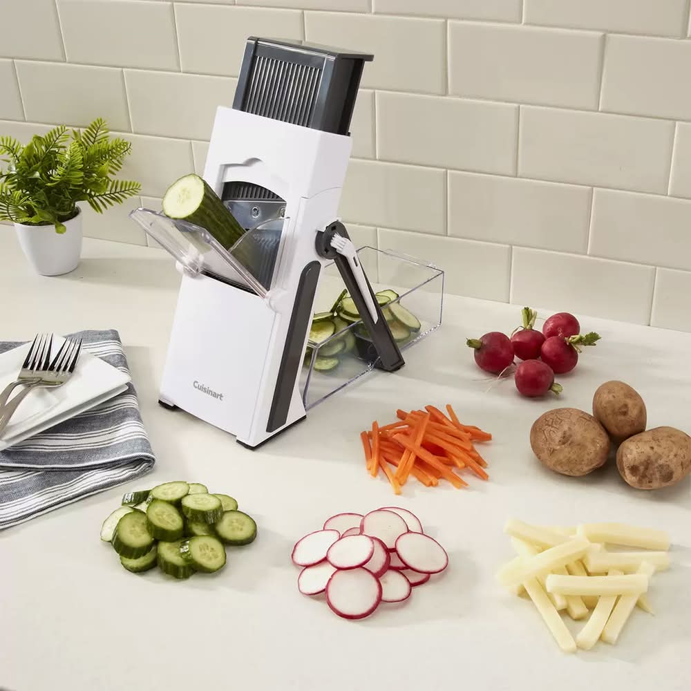 Cuisinart · Mandolina vertical para alimentos precisión slice, 15x15.4x33 cm, blanco-gris (4 un)