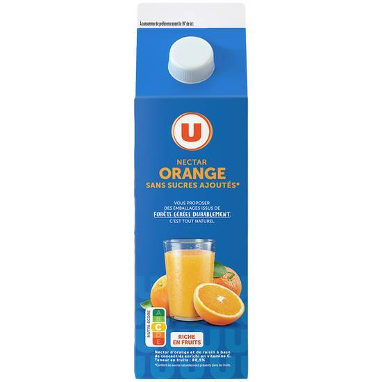 Les Produits U - Nectar jus d'orange sans sucres ajoutés (2 L)