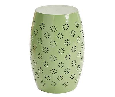 18.1" Green Floral Cut-Out Metal Drum Garden Table