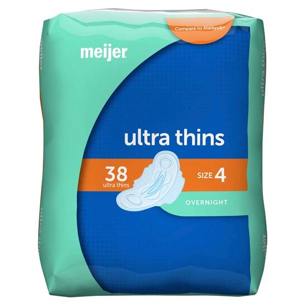 Meijer Ultra Thin With Flexi Wings, Overnight Absorbency, Size 4 (38 ct)
