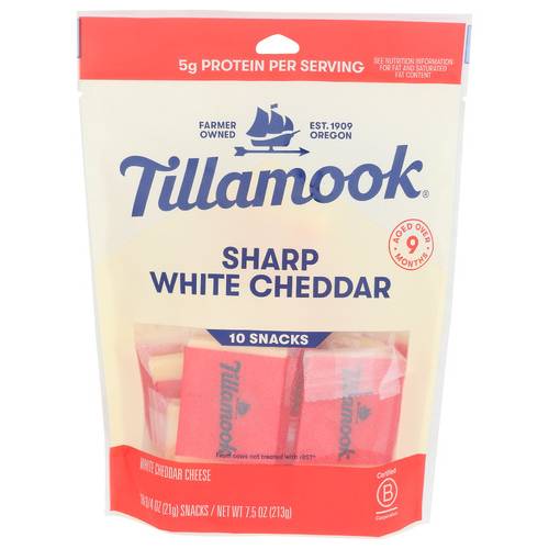 Tillamook Sharp White Cheddar Cheese Snack Portions 10 Pack