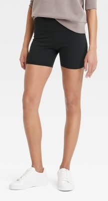 Women's High Rise Cotton 5" Inseam Bike Shorts - A New Day™ Black L: Midweight, Woven, Elastic Waistband