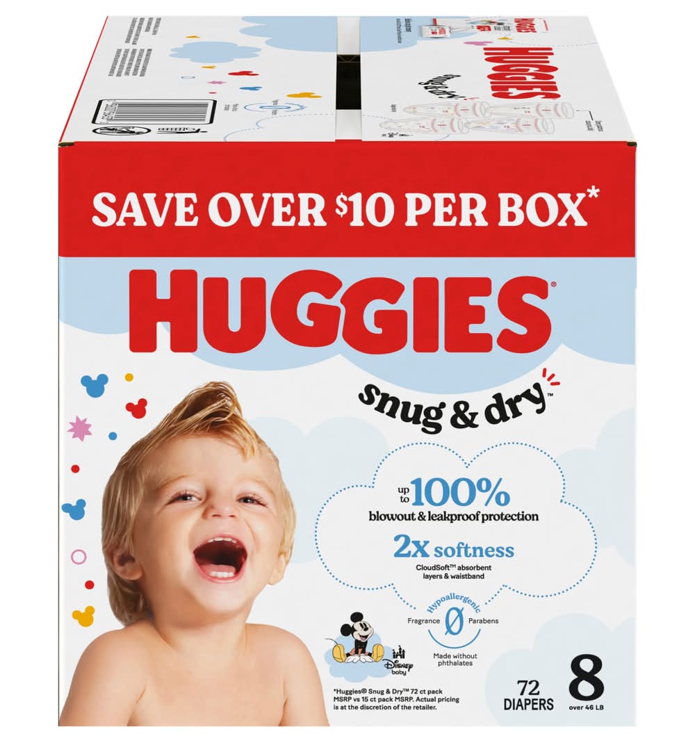Huggies Snug & Dry Disposable Diapers, 8 Size (72 ct)