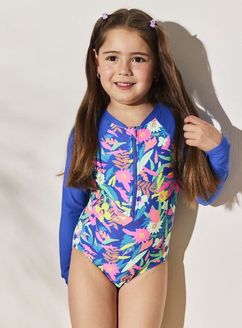 Tribu · Traje de baño manga larga raglán con maxi estampado - 4 Años - Azul Medio