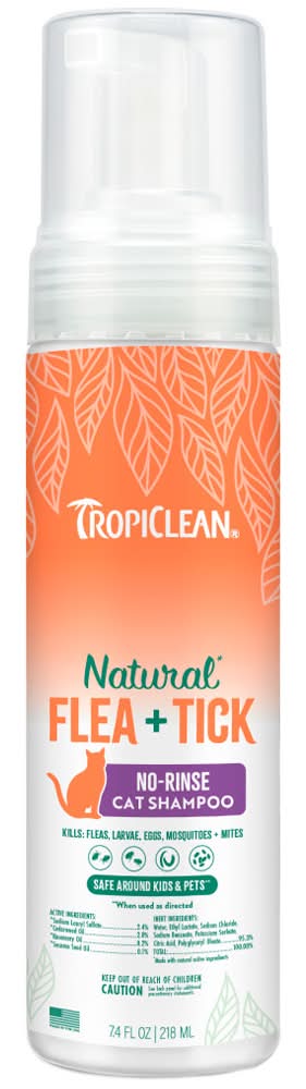 TropiClean Natural Flea & Tick No-Rinse Cat Shampoo (7.4 fl oz)