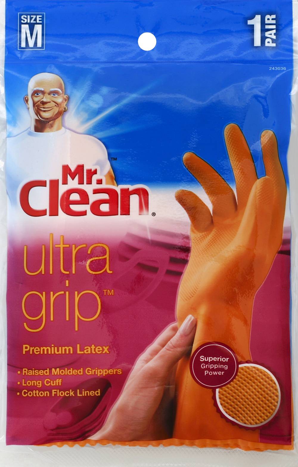 Mr. Clean Ultra Grip Premium Latex Medium Size Gloves (2.8 oz)