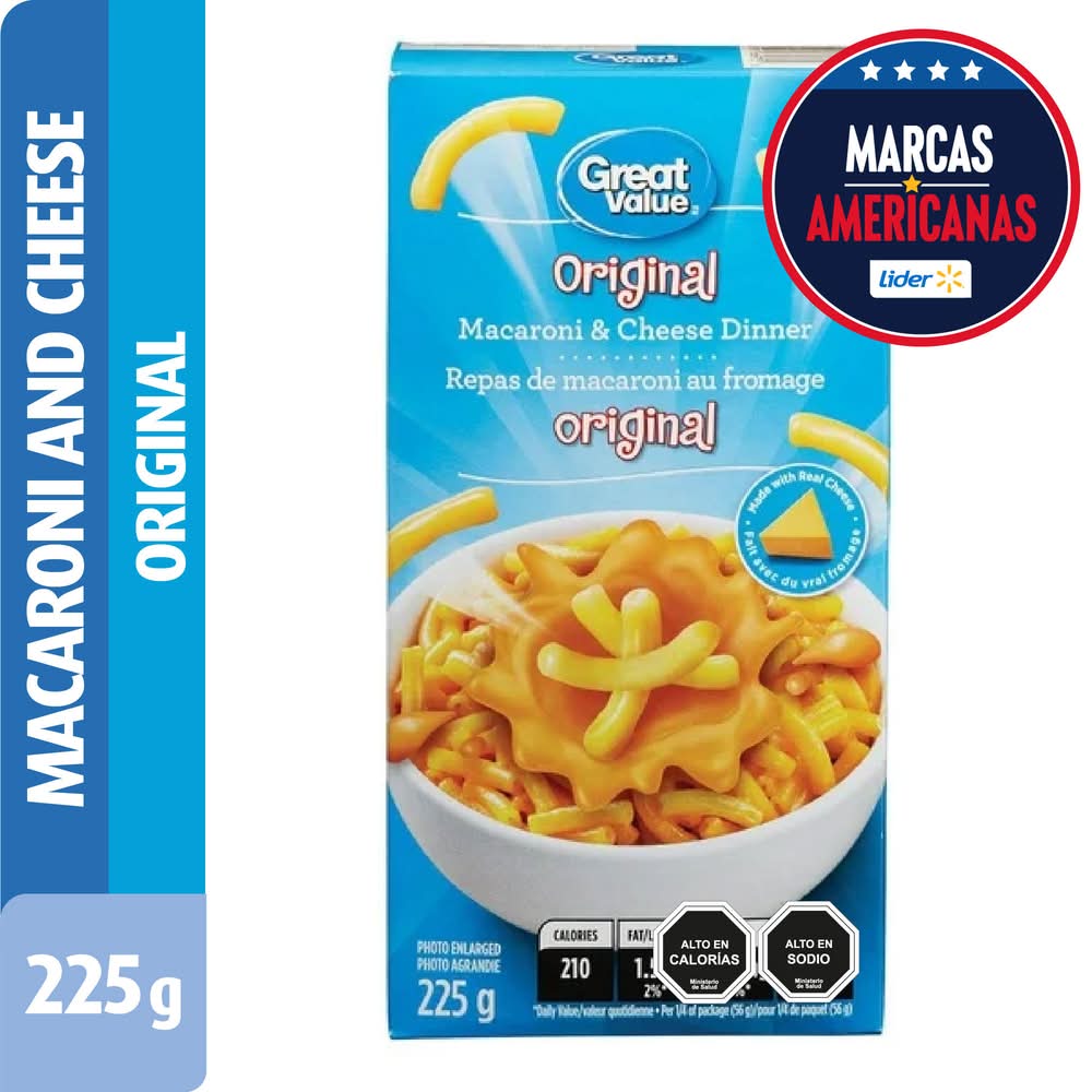 Great Value · Macarrones con queso (225 g)