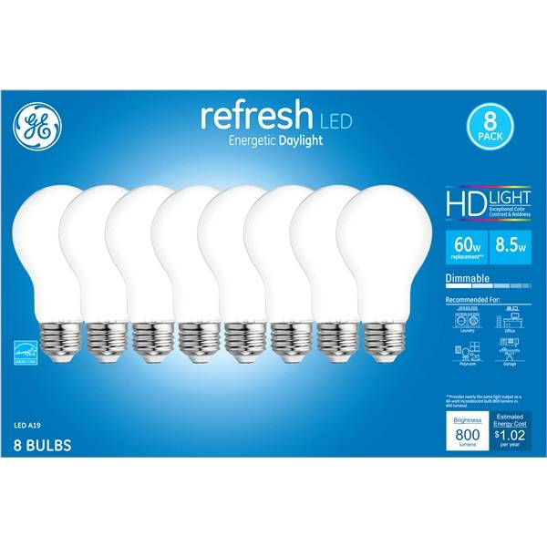 Refresh Led Hd 8.5 W, 60w Replacement A19 Dimmable Light Bulbs (8 ct)