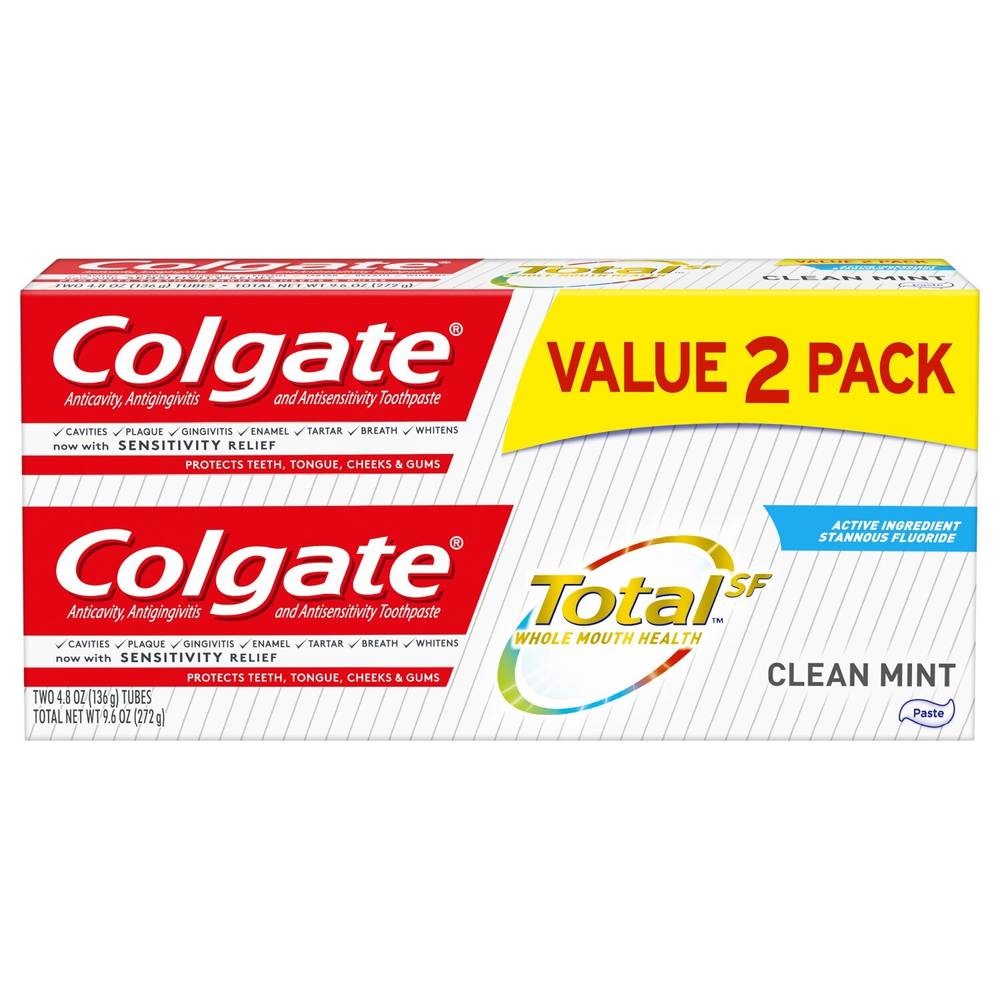 Colgate Total Toothpaste, Clean Mint, 4.8 OZ. 2-pack - Paste