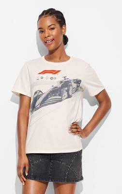 Women's F1 Racing Short Sleeve Graphic T-Shirt - Ivory XXS: Cotton Polyester Jersey, Crew Neck, Below Waist