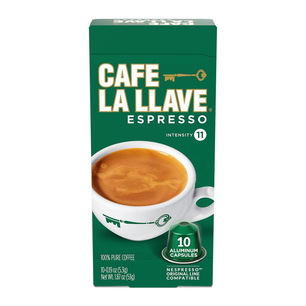 Cafe La Llave Espresso Aluminum Capsules, 10 Ct, 1.87 Oz