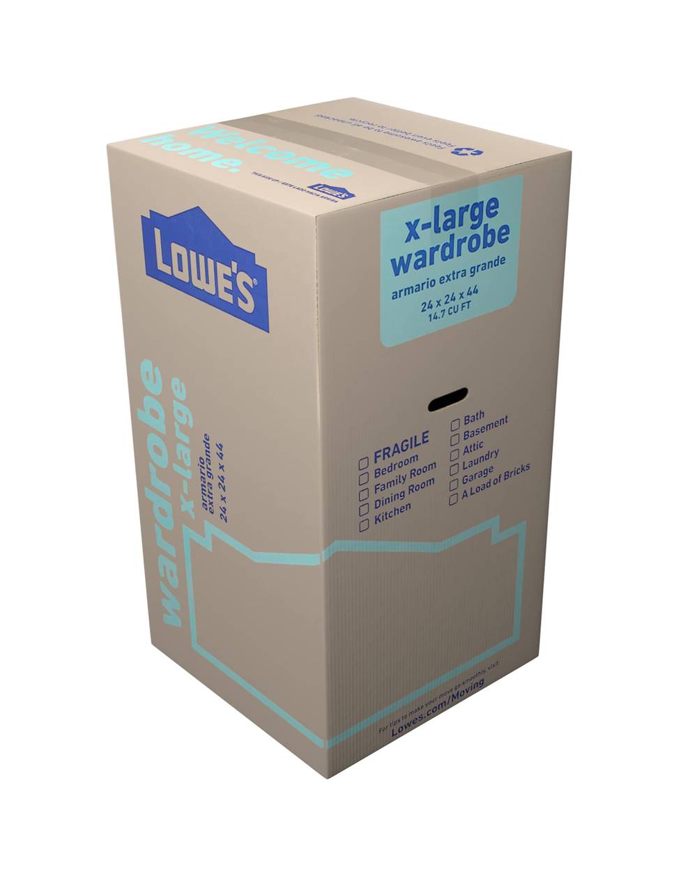 Lowe's 24-in W x 44-in H x 24-in D X-large Cardboard Wardrobe Moving Box with Handle Holes | 657452