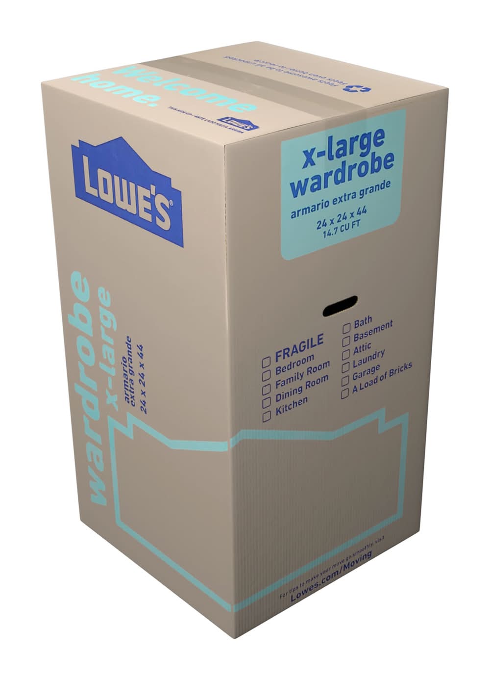 Lowe's 24-in W x 44-in H x 24-in D X-large Cardboard Wardrobe Moving Box with Handle Holes