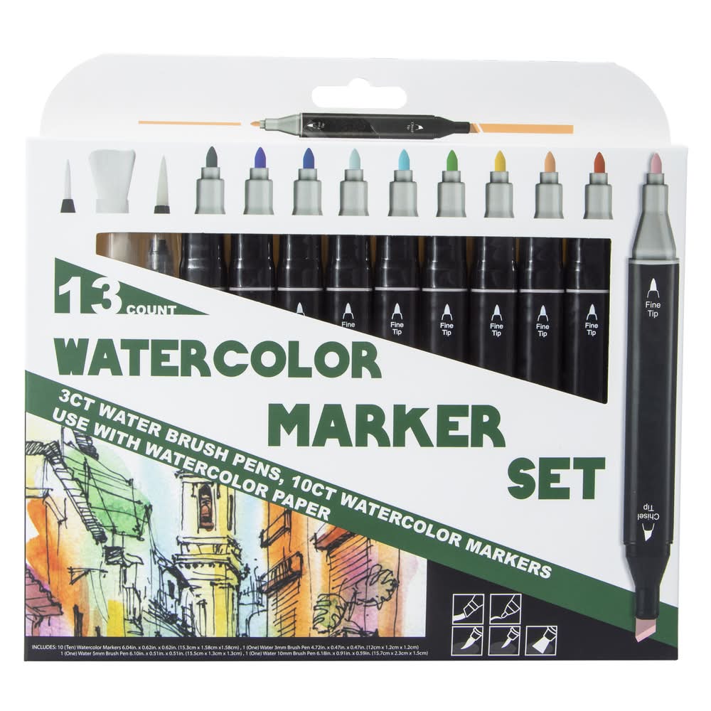 Dual-Tip Watercolor Marker Drawing Set 13-Count Reg