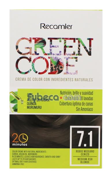 Tinte Green Code Sin Amoniaco Rubio Mediano Cenizo 7.1