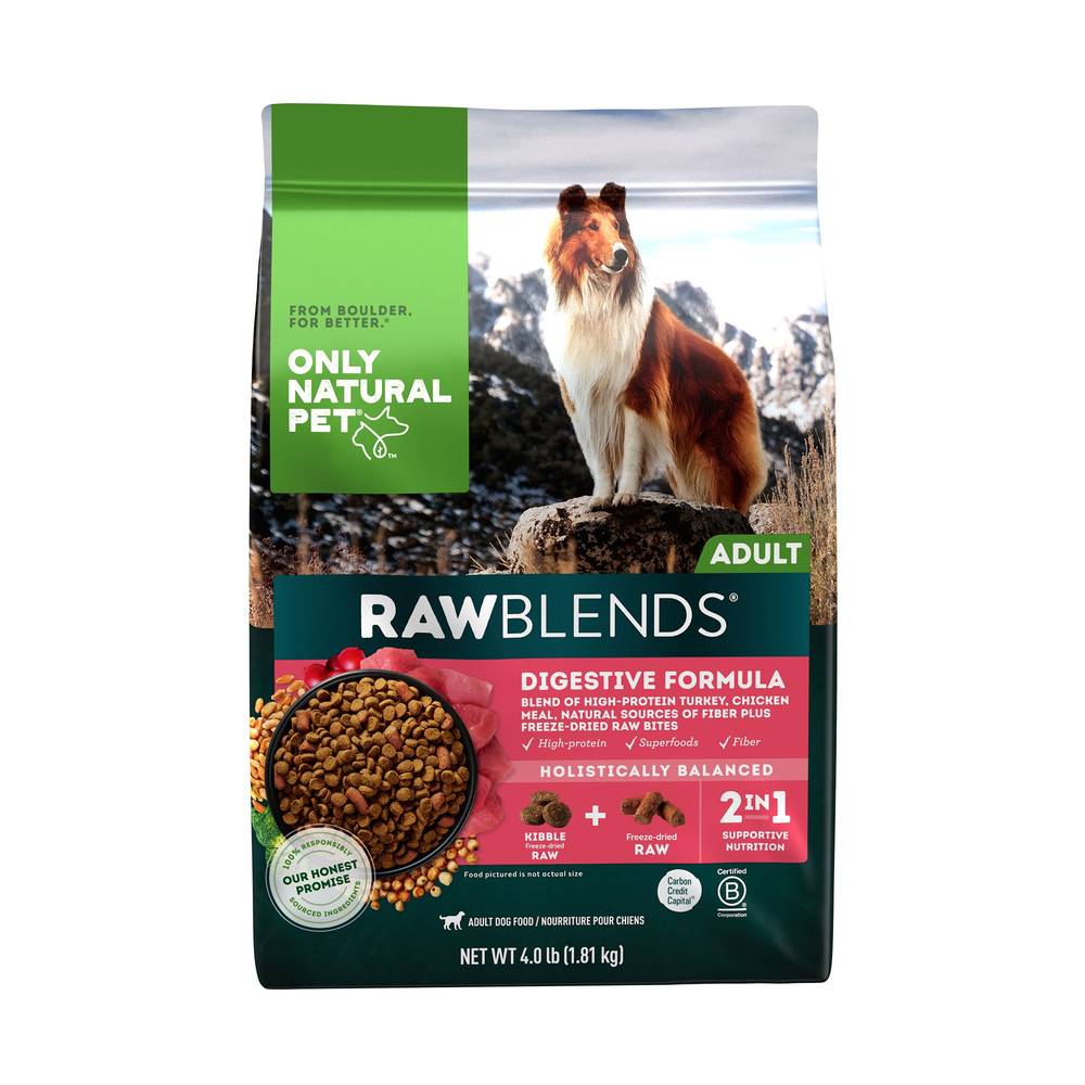 Only Natural Pet Rawblends Adult Dog Food- Kibble With Raw Bites, Turkey & Chicken, (4 lbs)