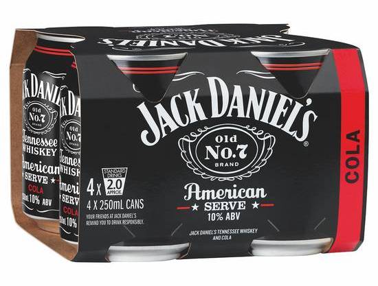 Jack Daniel's & Cola American Serve Can 250ml (4 Pack)