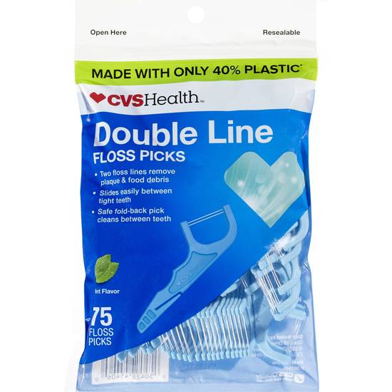 CVS Health Double Line Floss Picks, Mint, 75 CT