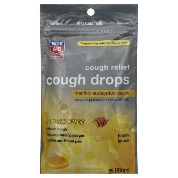 Rite Aid Pharmacy Cough Drops Cough Relief Sugar Free Honey Lemon (25 ct)
