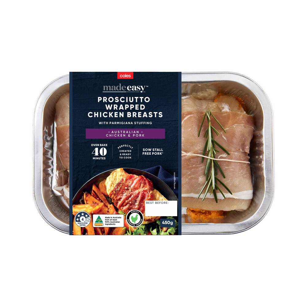 Coles Made Easy Prosciutto Wrapped Chicken Breasts (450g)