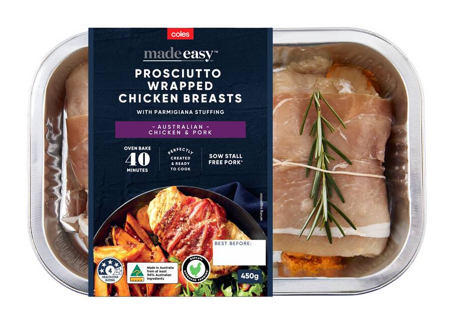 Coles Made Easy Prosciutto Wrapped Chicken Breasts (450g)