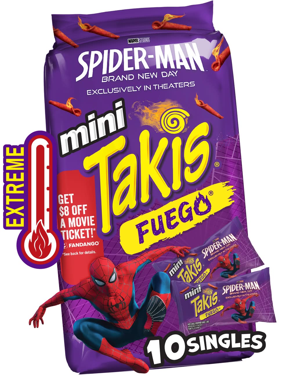 Takis Fuego Mini Extreme Spicy Rolled Tortilla Chips, Hot Chili Pepper-Lime (1.23 oz, 10 ct)