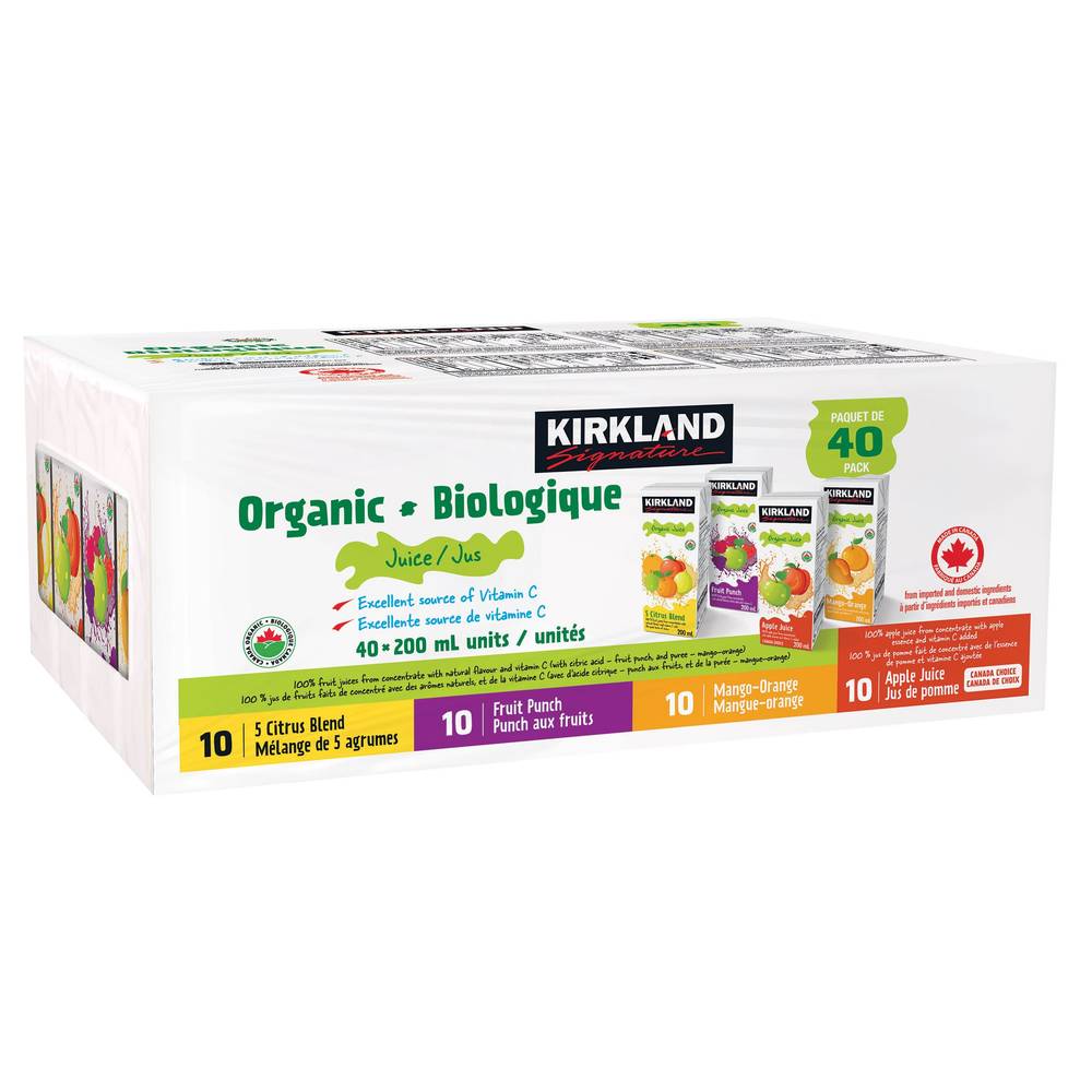 Kirkland Signature Jus de fruit biologique pack de variété (40 pack, 200 mL) - Organic juices variety pack (40 pack, 200 mL)